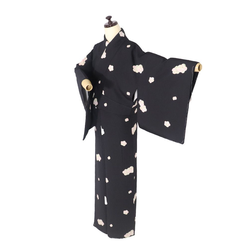 小紋 袷 正絹 黒 梅文 松竹梅 菊 紅葉 Sサイズ ki31147 komon こもん レディース シルク ギフト 30代 40代 50代 み