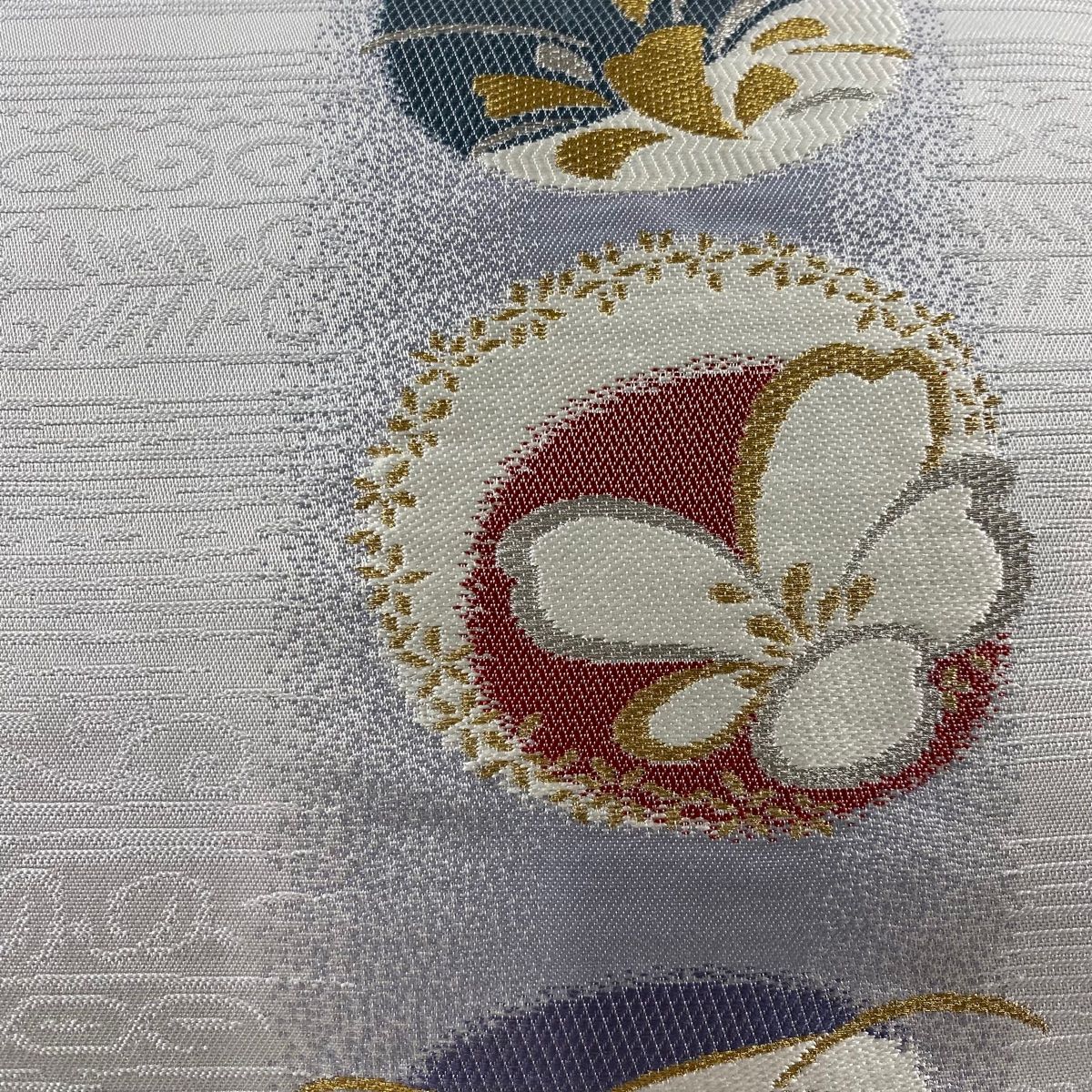 名古屋帯 美品 秀品 桜 流水 金銀糸 青灰色 正絹 【中古