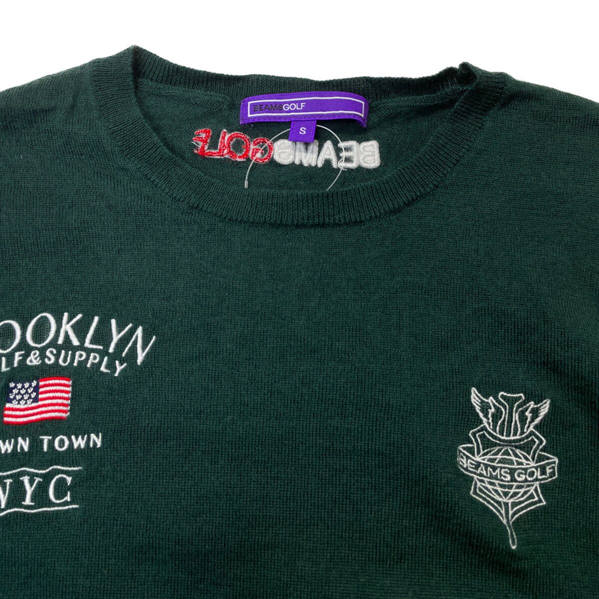 BEAMS - coco 中古 ビームスゴルフ BEAMSGOLF メンズ セーター S 緑 グリーン 長袖クルーネック 薄手 刺しゅう 中古 メンズ ビームスゴルフ BEAMSGOLF セーター S 緑 グリーン