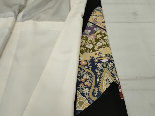 逸品❇️有名作家落款入り手描友禅金彩刺繍‥豪華正絹黒留め袖❇️フルセット 平和屋着物□豪華黒留袖 作家物 駒刺繍 更紗花鳥文 金彩 正絹