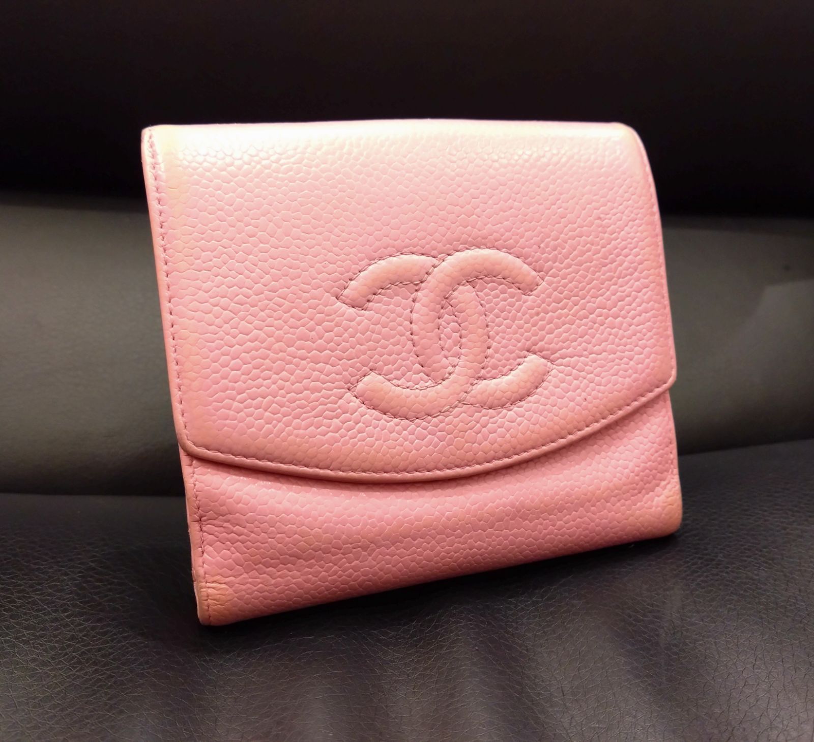 1118 CHANEL シャネル キャビアスキン ココマーク Wホック 折り財布 ピンク - メルカリ