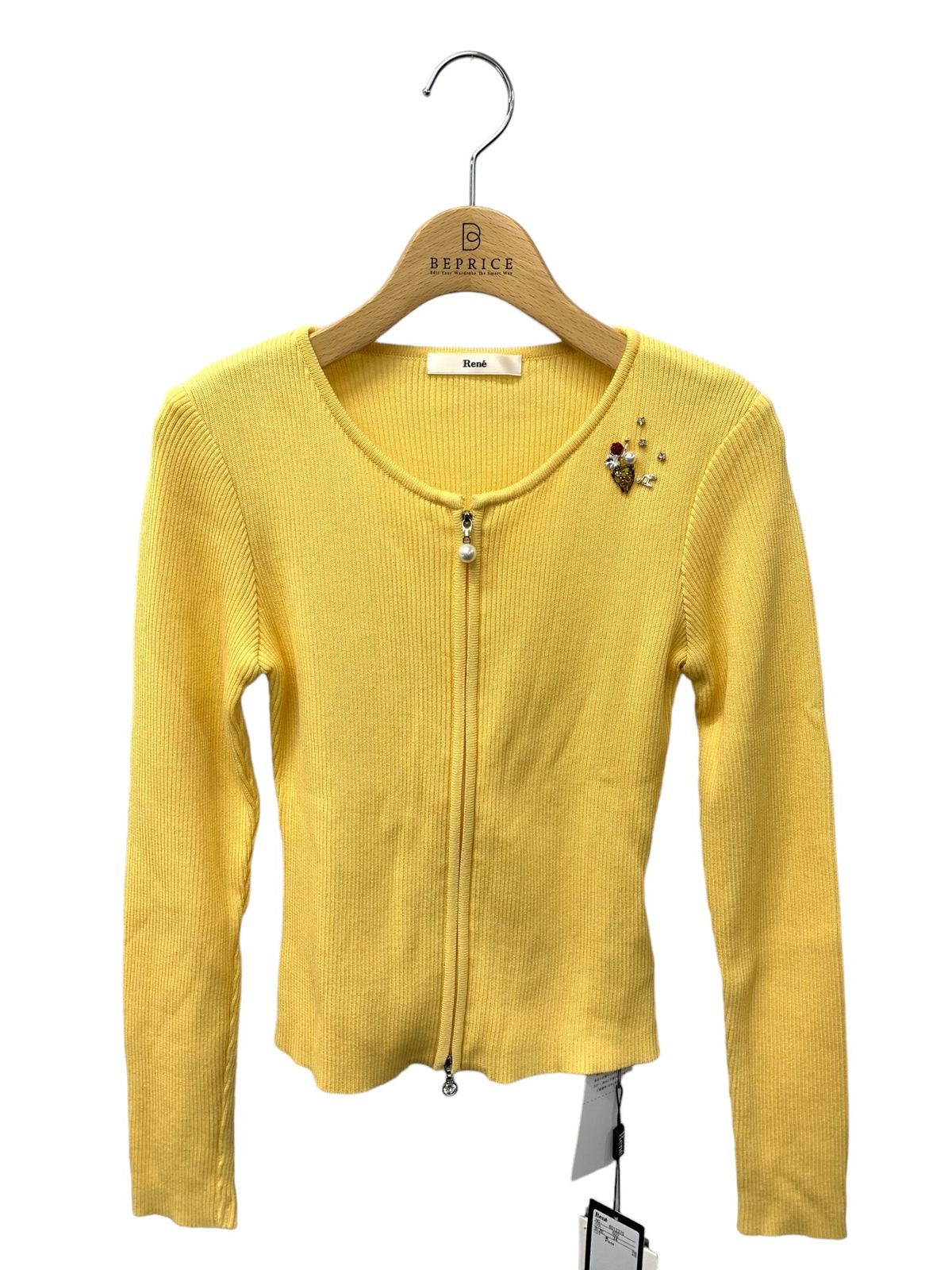 ルネ 6012370 カーディガン 34 イエロー パール ラインストーン