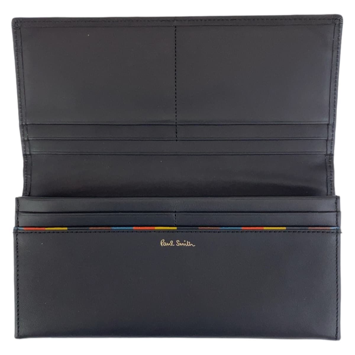 ポールスミス 長財布 被せ ストライプ レイヤー ブラック メンズ ウォレット Paul Smith - ポールスミス 長財布 被せ ストライプ レイヤー