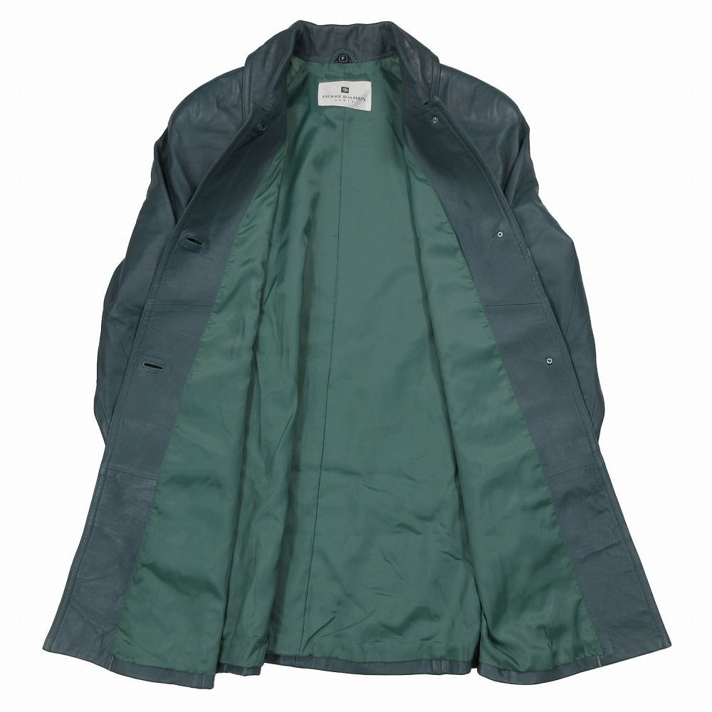 【美品】PIERRE BALMAIN ラムレザー 羊革 コート ダークグリーン 美品 PIERRE BALMAIN ピエールバルマン ラム シープスキン