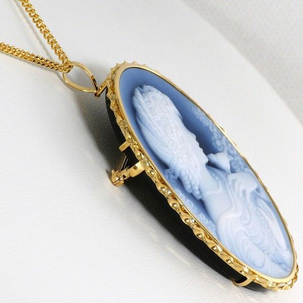 K18YG ネックレス necklace ブローチ brooch ストーンカメオ カード鑑別書 総重量約26.6g 約50cm