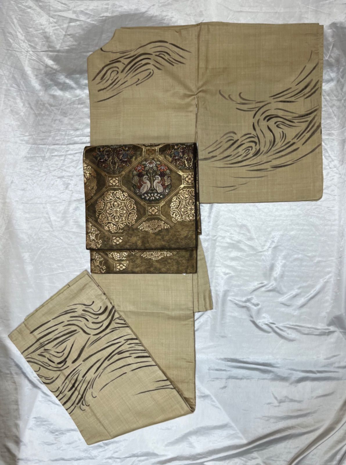 豪華絢爛綺麗美品身丈162cm裄丈68.5cm正絹訪問着袷広襟⭐️タッサーシルク⭐️ 豪華絢爛綺麗美品身丈162cm裄丈68.5cm正絹訪問着袷広襟