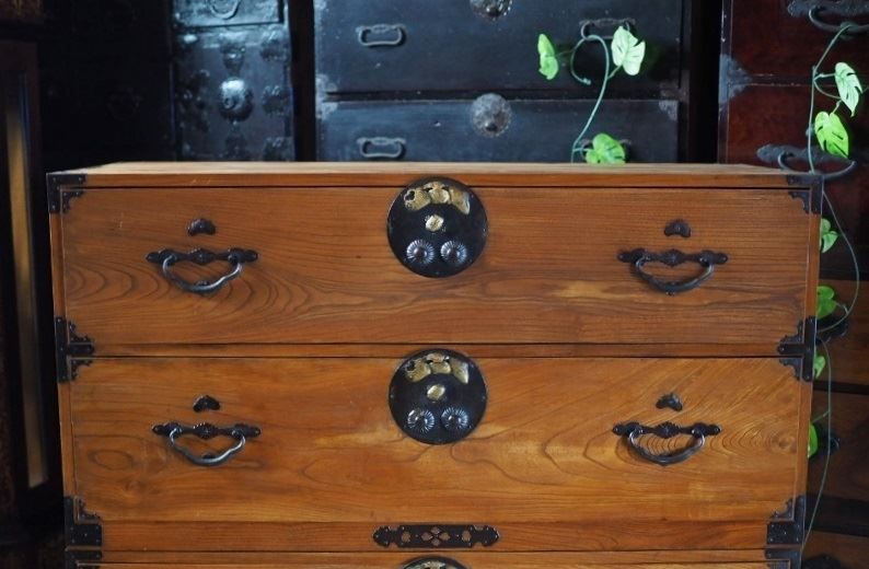 前欅造 １００年モノ和製アンティークローボード 二本松箪笥 上段 大正時代 古録展 品番S106021