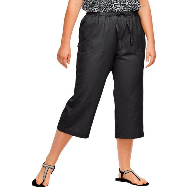 【送料無料】 Ellos レディース カジュアルパンツ ボトムス Ellos Women's Plus Size Linen Blend Drawstring Capris Black