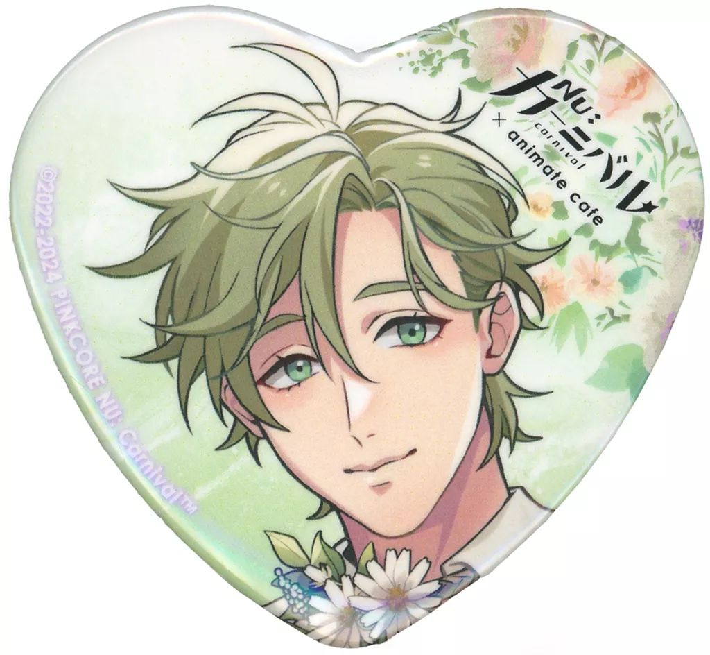 NU:カーニバル 2周年 アニカフェ ハート型缶バッジ オリビン 中古】バッジ・ビンズ オリビン 「NU：カーニバル 2nd