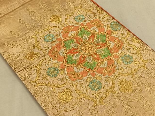平和屋着物▽六通柄袋帯 唐織 正倉院花鳥文 黒地 金糸 平和屋着物▽六通柄袋帯 唐織 正倉院花鳥文 黒地 金糸