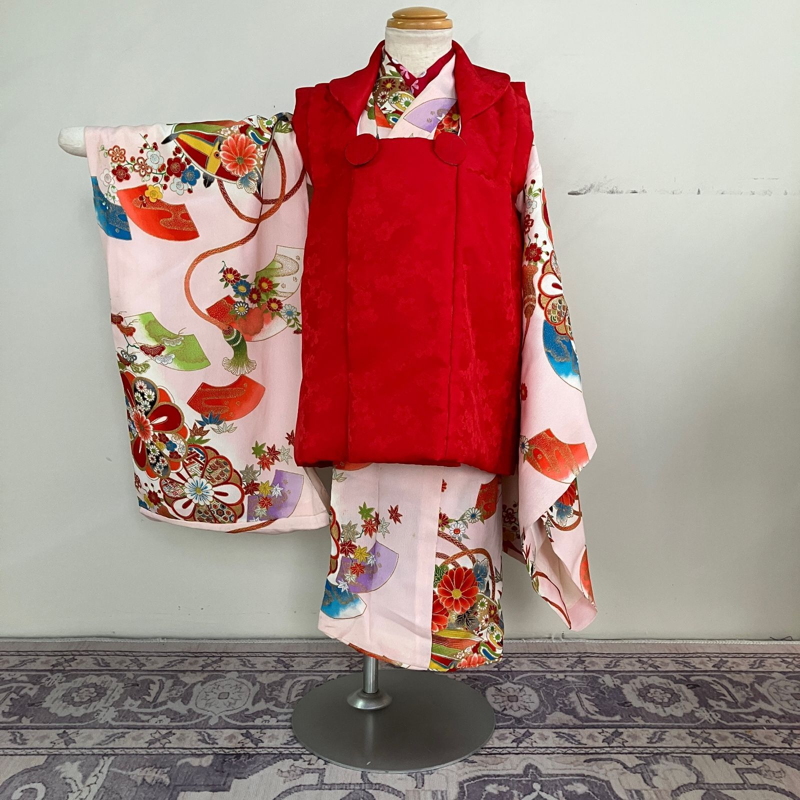 セミアンティーク 七五三3歳女の子着物 半襦袢 被布セット レトロ ＃きもの猫田 T 354