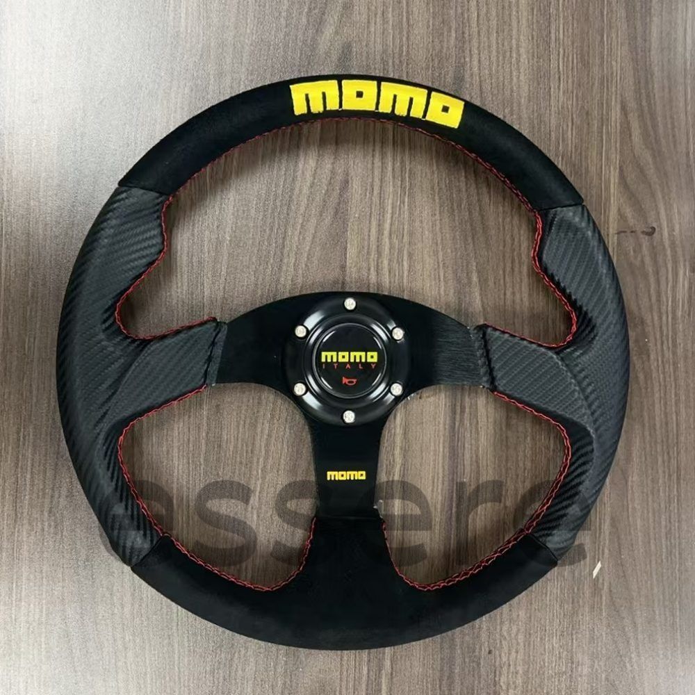 MOMO モモ ステアリング カーボンファイバー柄 マットレザー ハンドル本体 14インチ 350MM クイックレリース カスタム 車 ブラツク