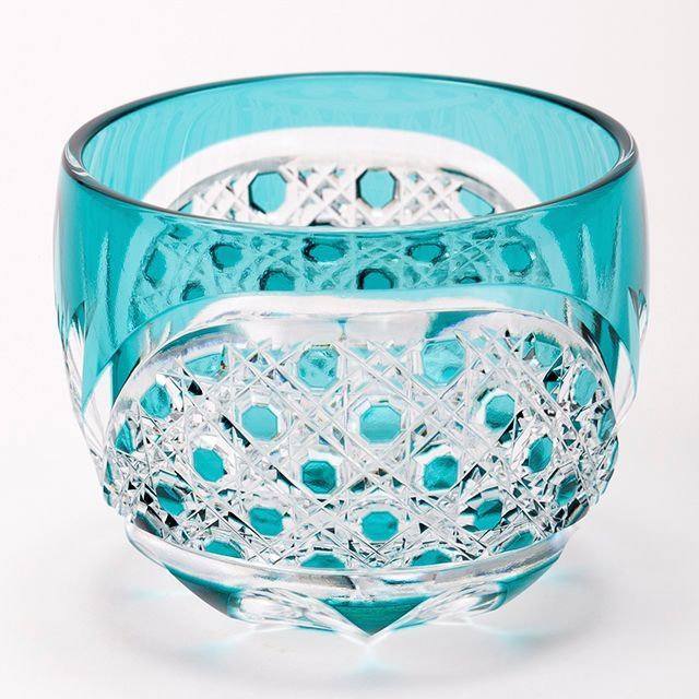 江戸切子クリスタルぐい呑み エメラルドグリーン 伝統工芸 酒器 374