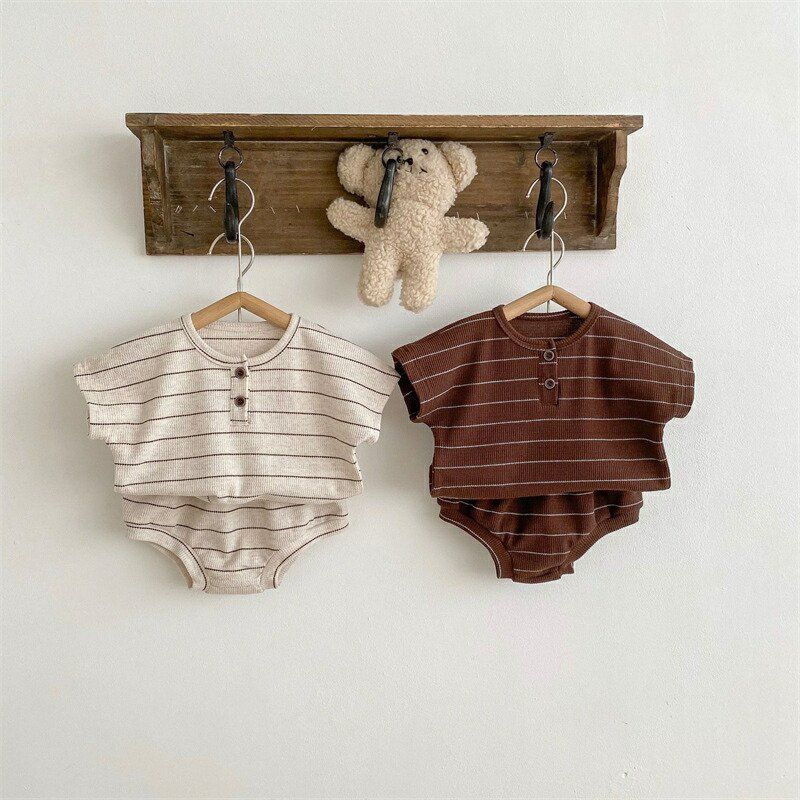 子供服 ベビー服 春物 夏物 キッズ 男の子 女の子 オシャレ トップス 春 夏 半袖 Tシャツ ボーダー シンプル カジュアル セットアップ 66cm 70cm 80cm 90cm 100cm ブラウン ベージュ ベビー