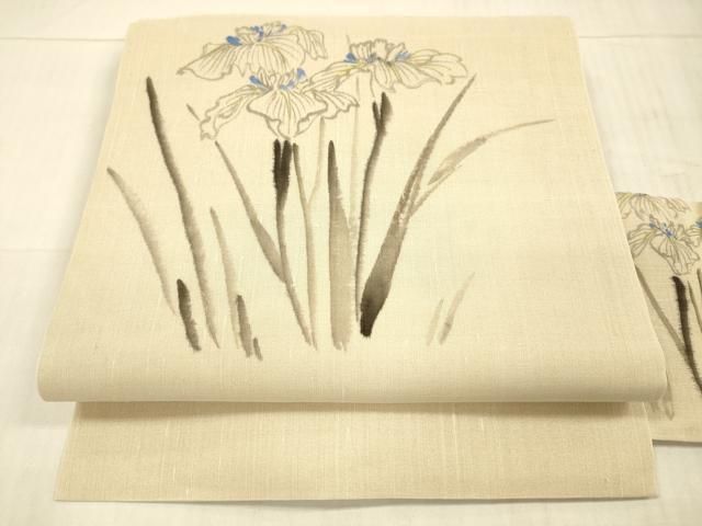 平和屋着物＊夏物 九寸名古屋帯 手描き 杜若 正絹 DAAX0033cm