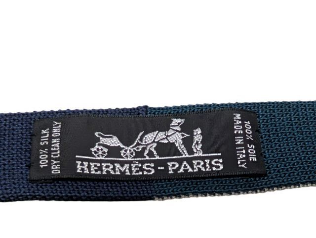 新品同様 エルメス ニットタイ リバーシブル ネクタイ キャトル