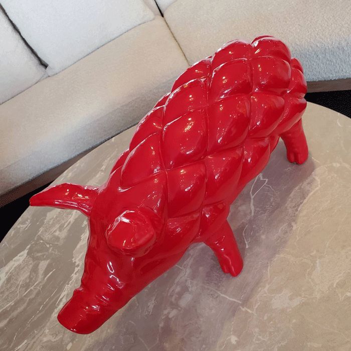 当店人気商品】 オブジェ 置物 ブタ 豚 開運 癒し 雑貨 レッド 幅56