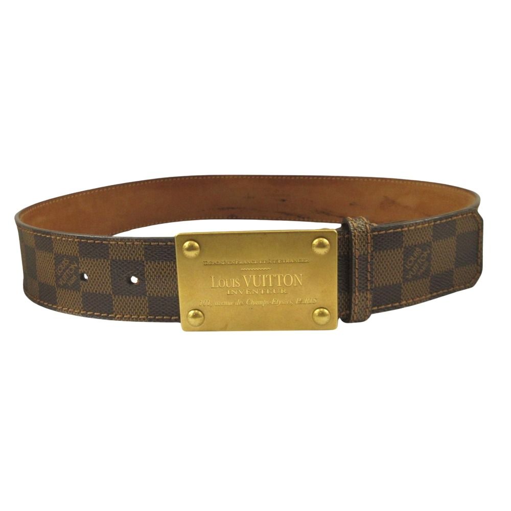 LOUIS VUITTON ルイヴィトン ベルト ダミエ サンチュール アンヴァントゥール ベルト M6810U 80 32 茶 ブラウン ゴールド メンズ 古着