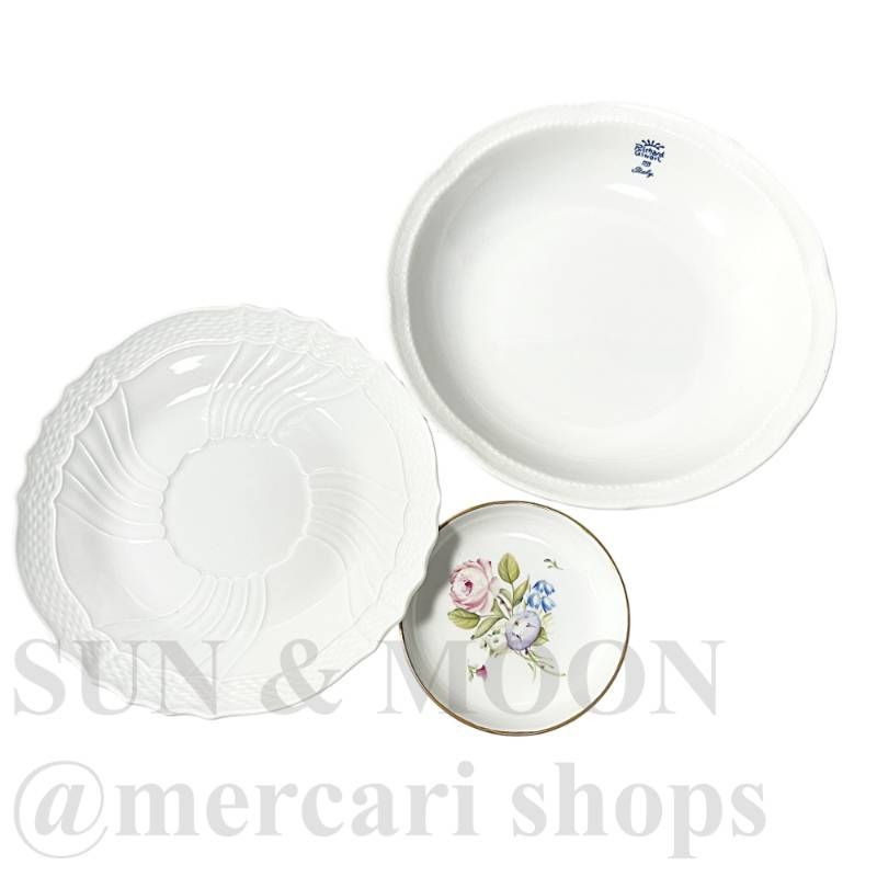 リチャードジノリ プレート 3点 ベッキオホワイト ボンジョルノブルーロゴ 花柄小皿 TD10