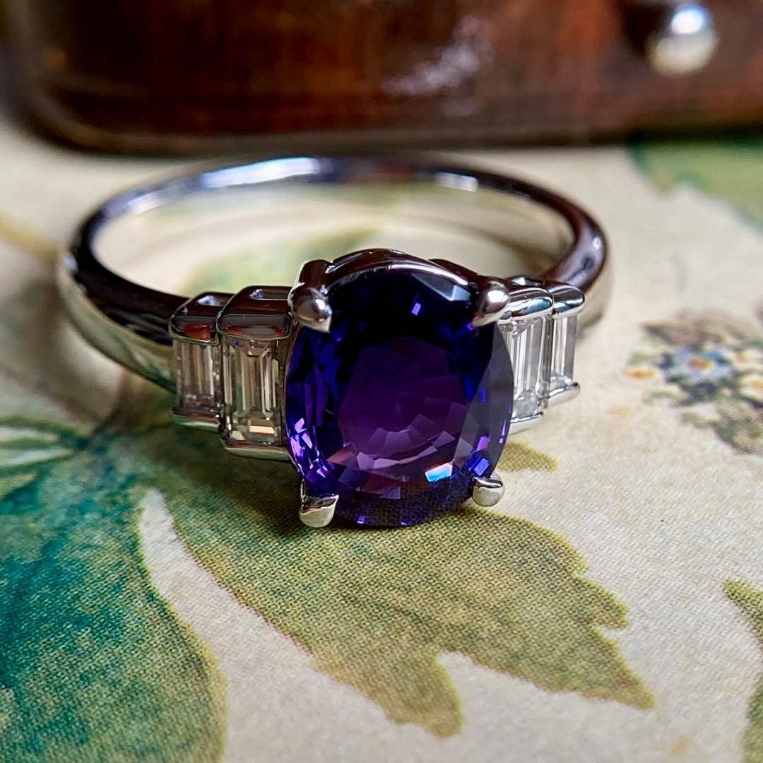 pt900 非加熱 劇的 チェンジサファイア 2.498ct ダイヤモンド リング 指輪｜鑑別書付き