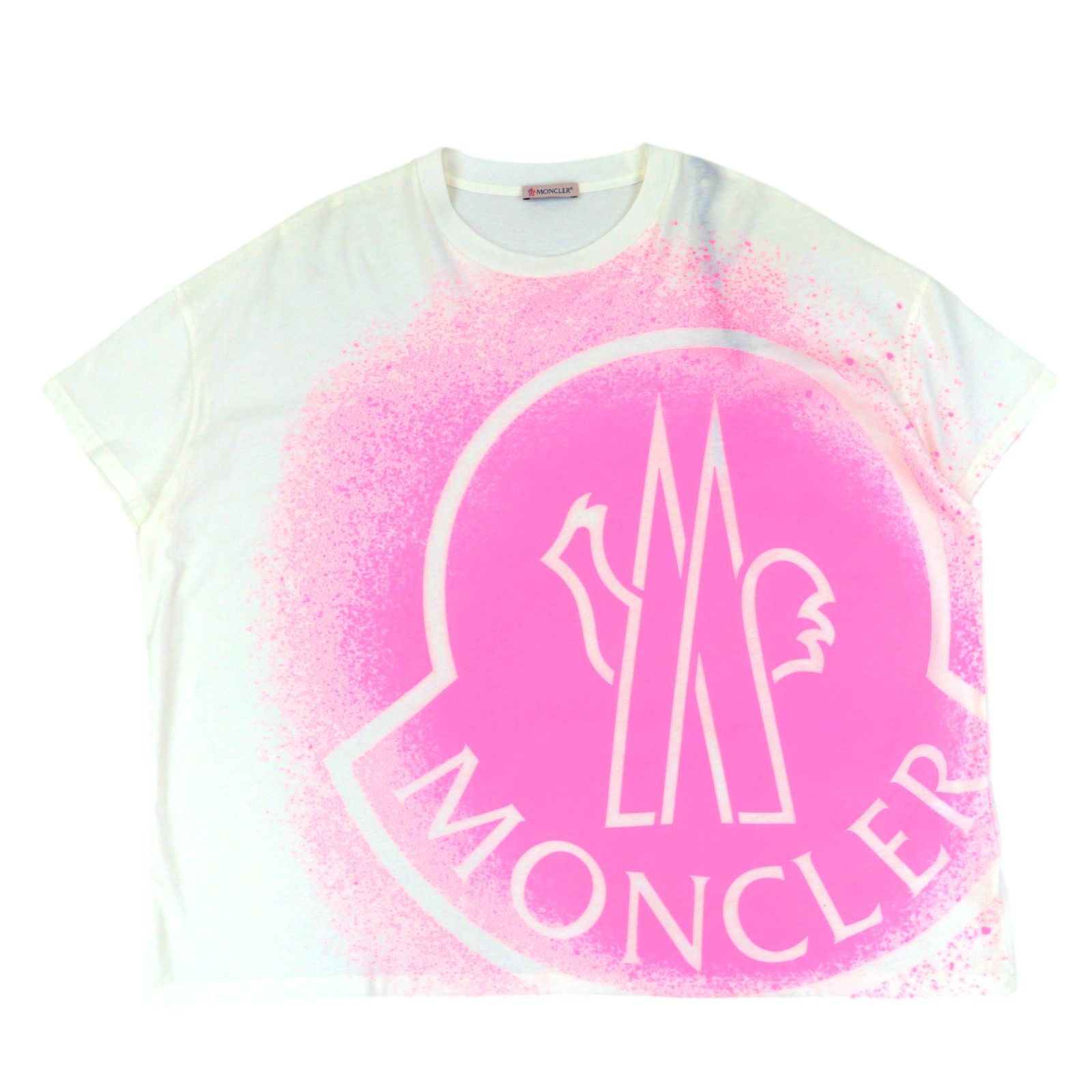 新品」MONCLER ネオンピンクロゴ Tシャツ - トップス