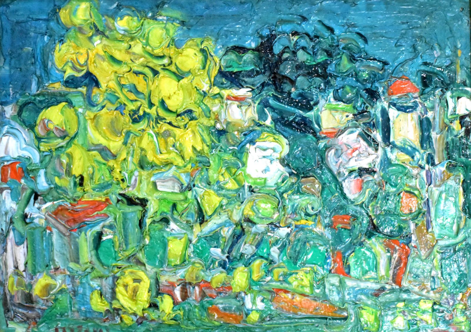 アンドレ・コタボ 「ヴァロリスの丘とミモザ」 油彩 仏P8号 真作保証