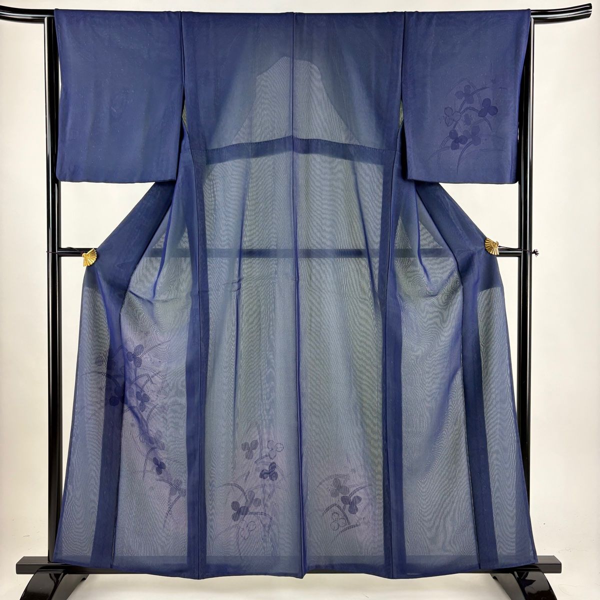 付下げ 身丈160cm 裄丈65cm M 紗絽袷 草花 ぼかし 青紫 正絹 名品  