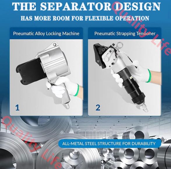 テンショナーとカッターシーラーを備えたポータブル金属包装機