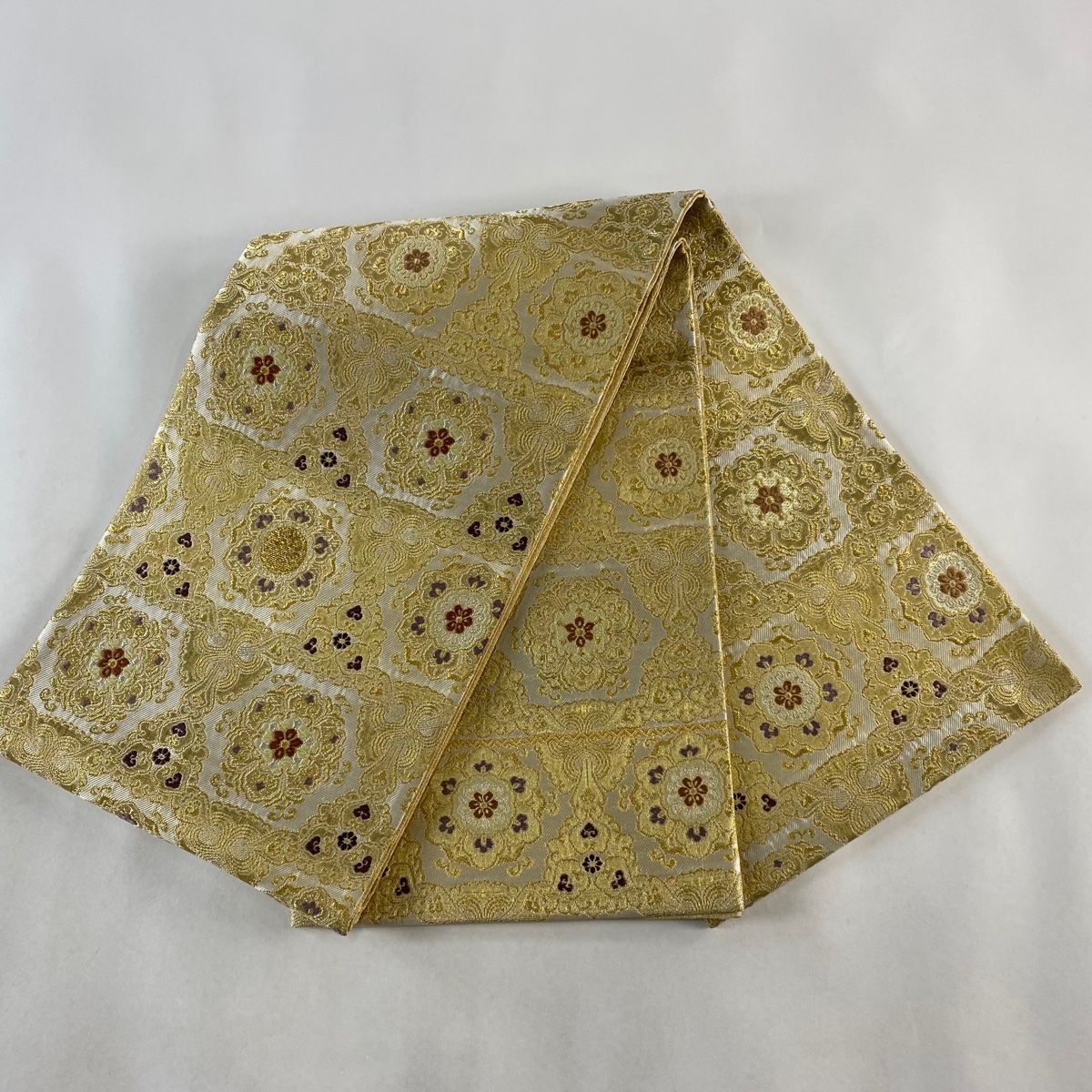 【売り切り御免！】 袋帯 美品 名品 落款 華文 金糸 箔 金色 お太鼓柄 正絹 【中古 着物・浴衣