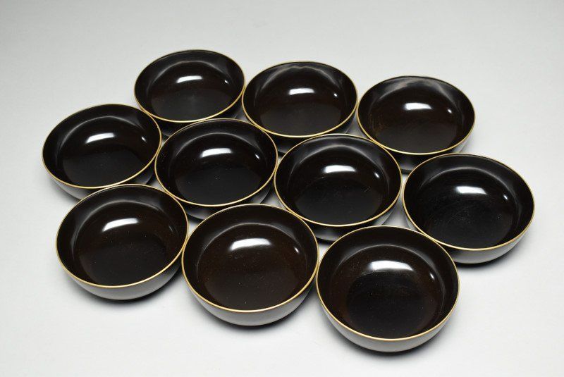 蔵A4909a 木製蒔絵 蝶草図 吸物椀 汁碗 十客