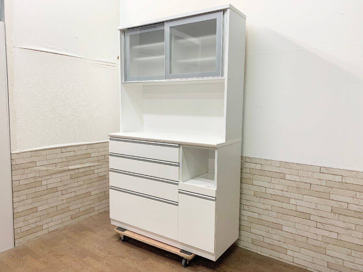 ◆NITORI ニトリ 食器棚 キッチンボード レジューム 120-2AG-S-WH 幅120cm ホワイト 収納 家具 インテリア 通電 済み 畑803