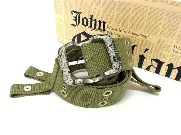 ■極美品■ John Galliano ジョンガリアーノ キャンバス シルバー金具 ベルト メンズ カーキ系 FD8733 □極美品□ John Galliano ジョンガリアーノ キャンバス シルバー金具