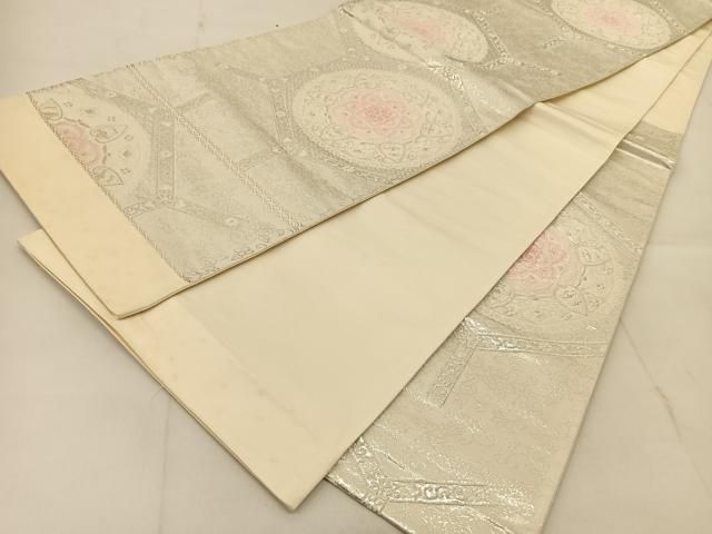 平和屋着物◎六通柄袋帯 唐織 亀甲正倉院花文 銀糸 正絹 逸品