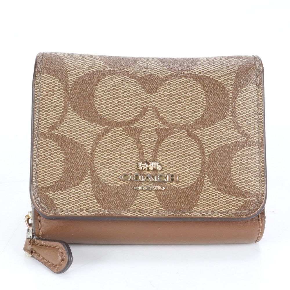 新品☆COACH (コーチ) 折り財布　ブラウン　シグネチャー レザー コーチ 3-in-1 ウォレット シグネチャーレザー ブラウン 新品 【公式通販】