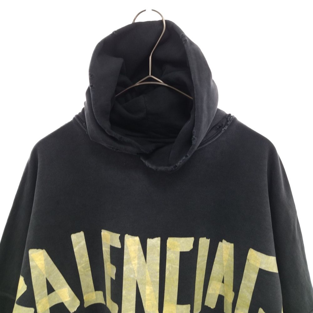 BALENCIAGA (バレンシアガ) 23SS TAPE TYPE RIPPED POCKET OVERSIZED HOODIE 744190  T0VB1 テープロゴプリントダメージ加工スウェットプルオーバーフーディ