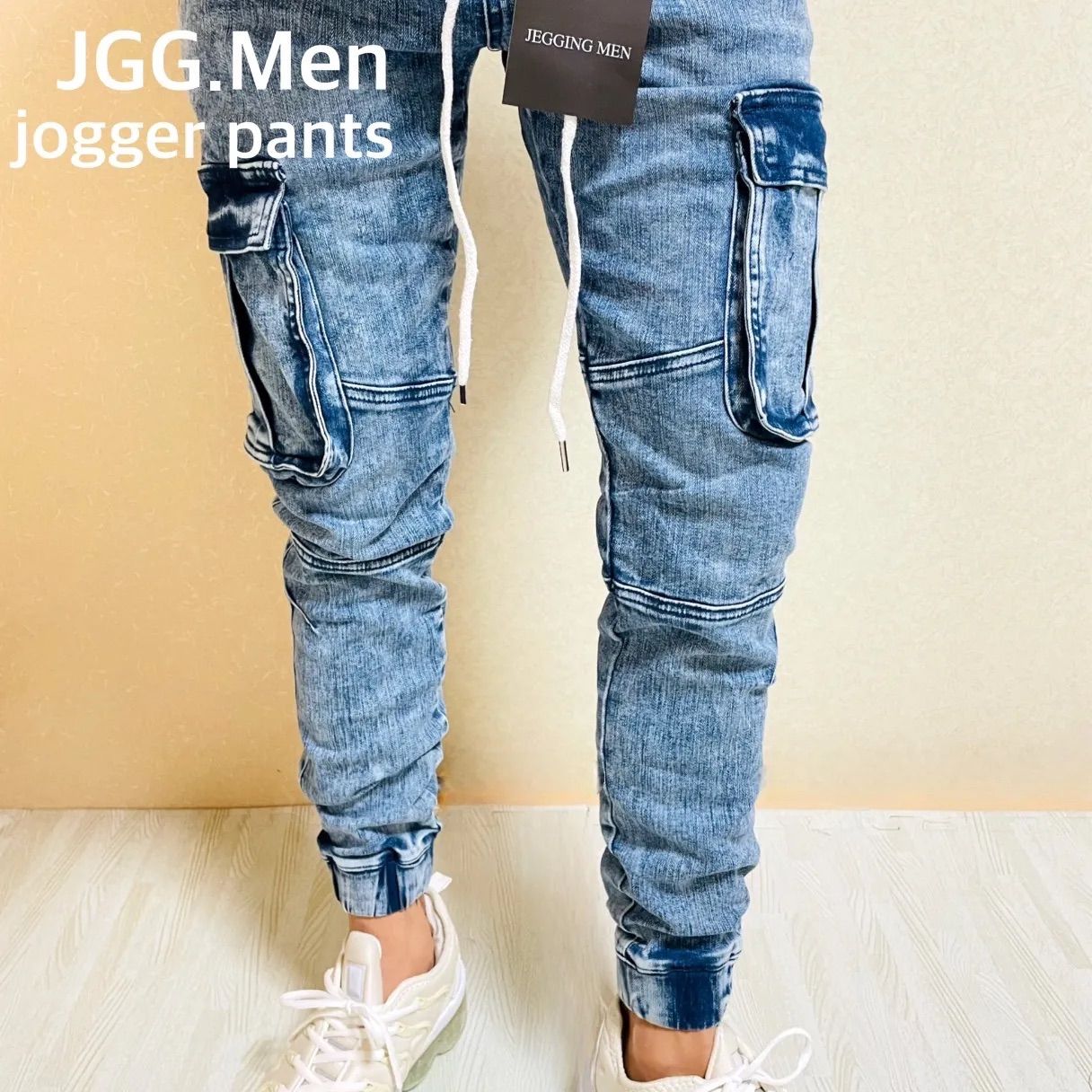 JGG.Men ジェイジージーメンスウェットデニムカーゴパンツスキニーパンストリート