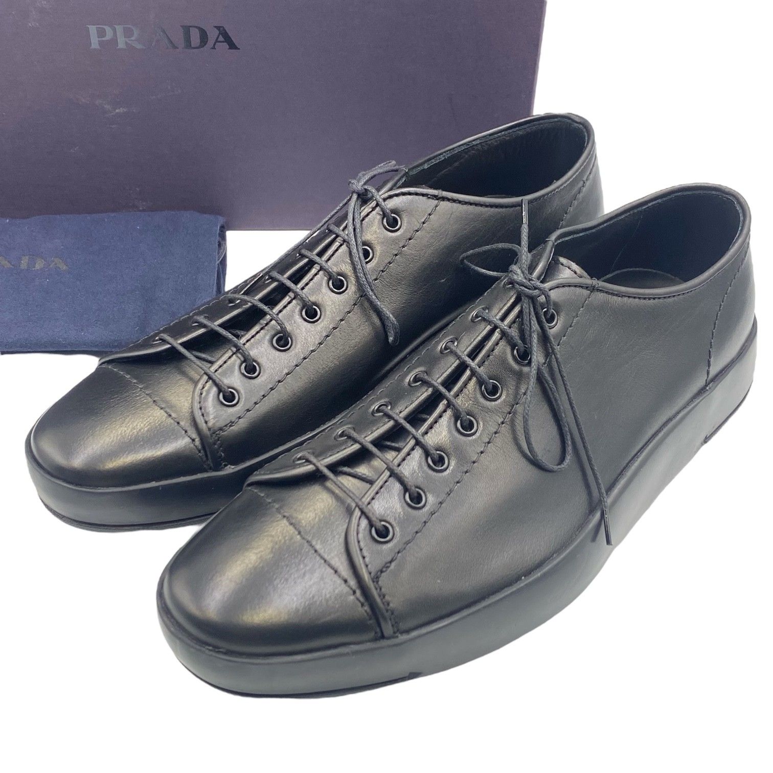 未使用品 PRADA プラダ レザー スニーカー メンズ 箱付き 保存袋 未使用品 PRADA プラダ レザー スニーカー メンズ 箱付き 保存袋