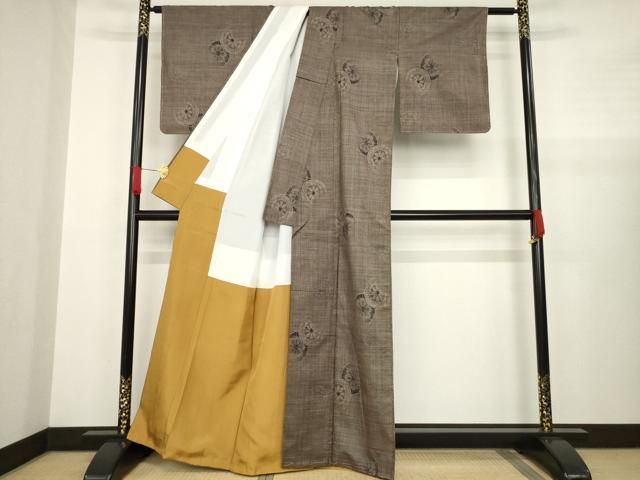 平和屋着物○本場大島紬 一元7マルキ 源氏車文 正絹 逸品 AABA4655ck