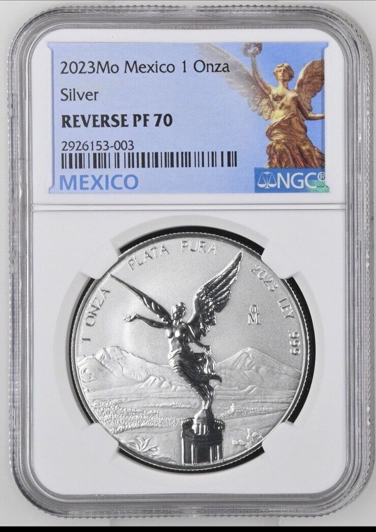 2025 Mexico Libertad 1 Onza Silver Reverse Proof NGC PF70 Mexico Label
