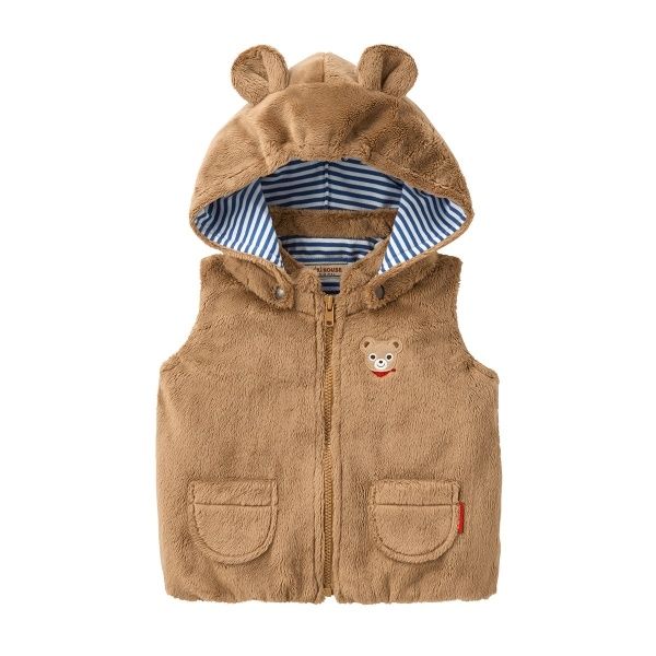 ミキハウス正規販売店|ミキハウス mikihouse プッチー＆うさこ マイクロファー素材のフード付きベスト S-L M 80-90cm アイボリー 31