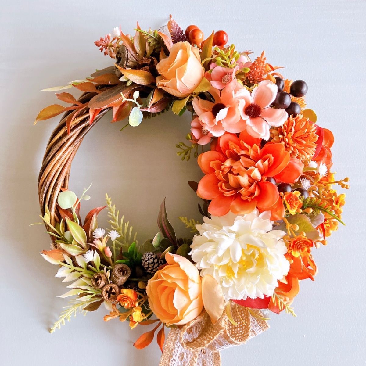 アンティークローズの秋リース　25cm 玄関リース　造花　枯れないお花 アンティークローズの秋リース25cm 玄関リース造花枯れないお花