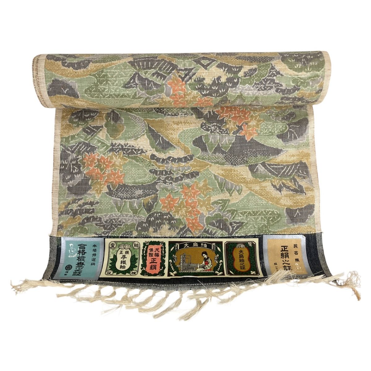 大島紬　反物　正絹100% 新品未使用 20%OFF】反物 正絹 本場大島紬 美品 藤絹織物 証紙有 車輪梅格子