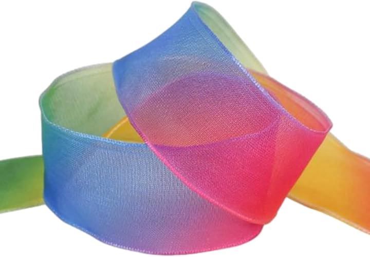 moonfarm レインボー オーガンジー リボン 虹 テープ ギフト ラッピング 手芸 光沢 透ける(ビビットカラー，  90ｍ)