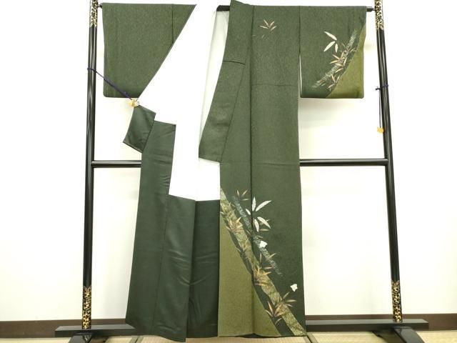 平和屋着物▽訪問着 作家物 絞り 刺繍 草葉文 金彩 正絹 逸品 DAAT3689fe