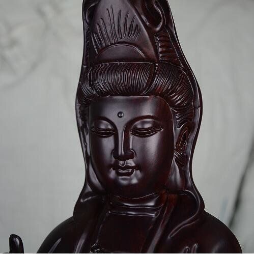 新品 仏教美術 木彫仏像 精密細工 木彫り 黒檀木 観音菩薩像
