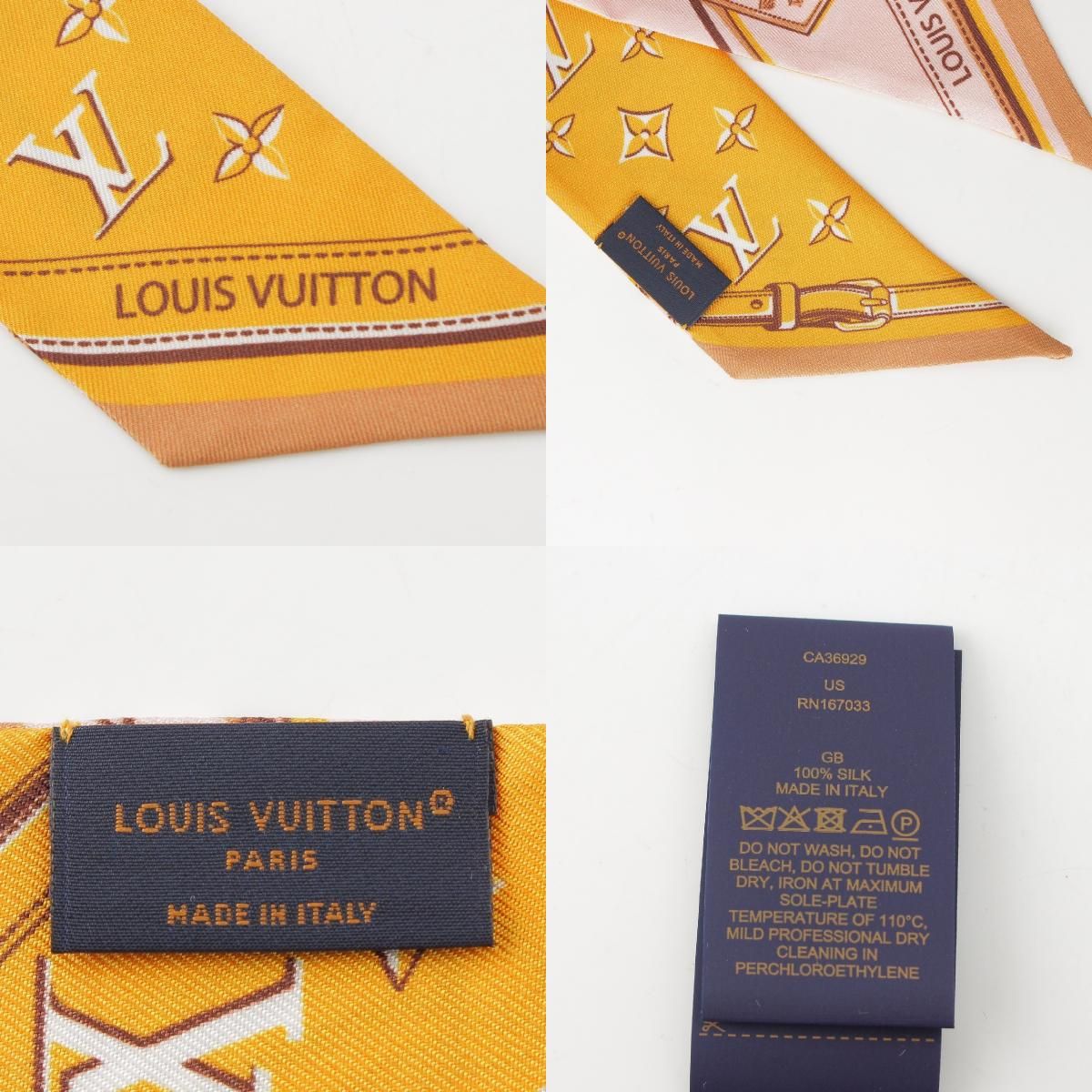 ルイヴィトンLOUIS VUITTONピンク モノグラムスカーフオレンジバンドー