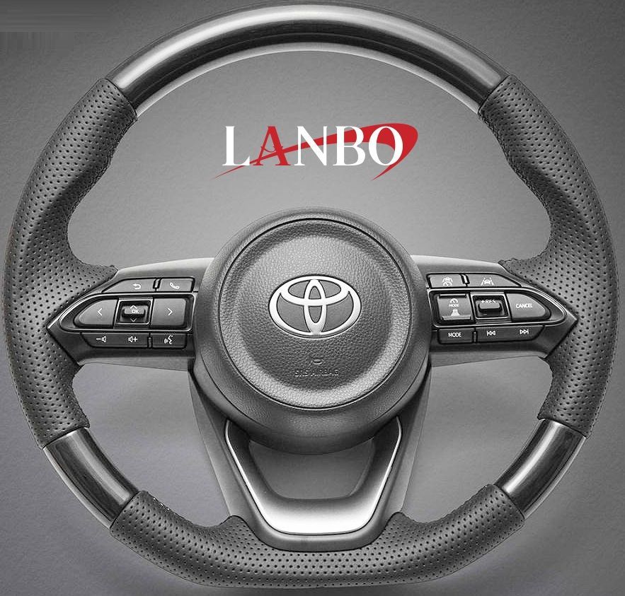 M s ヤリス MXPA10 KSP210 2020.2- LANBO オリジナル ガングリップ ステアリング ハンドル 黒木目調 ランボ 社外 パーツ 部品 内装 ドレスアップ カスタム バンチングレザー コンビ YARIS LST264