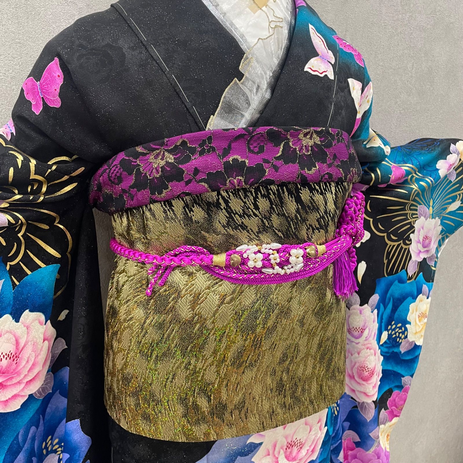 美品 正絹お振袖 長襦袢 7点セット LLサイズ 黒×紫】 - メルカリ