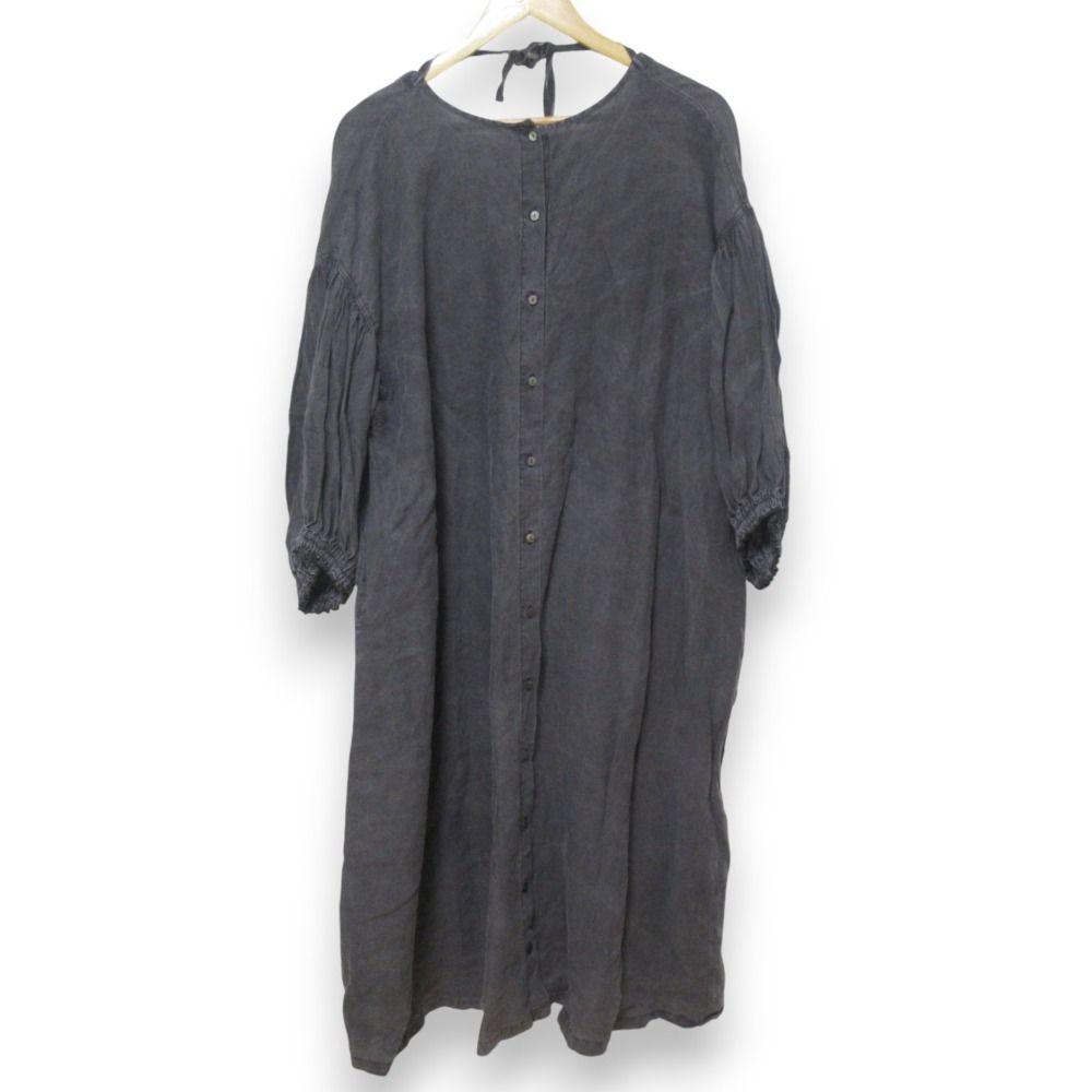 23SS nest Robe ネストローブ リネンピグメントダイ 2WAY 長袖 ロングワンピース 01231-1025 サイズF ブラック レディース 古着
