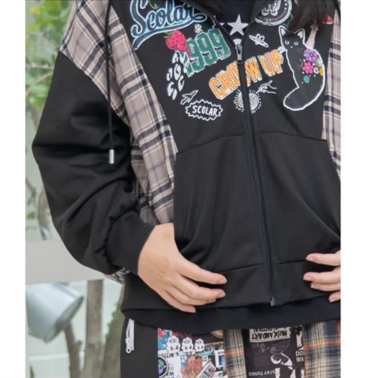 POP チェック柄切替パーカー